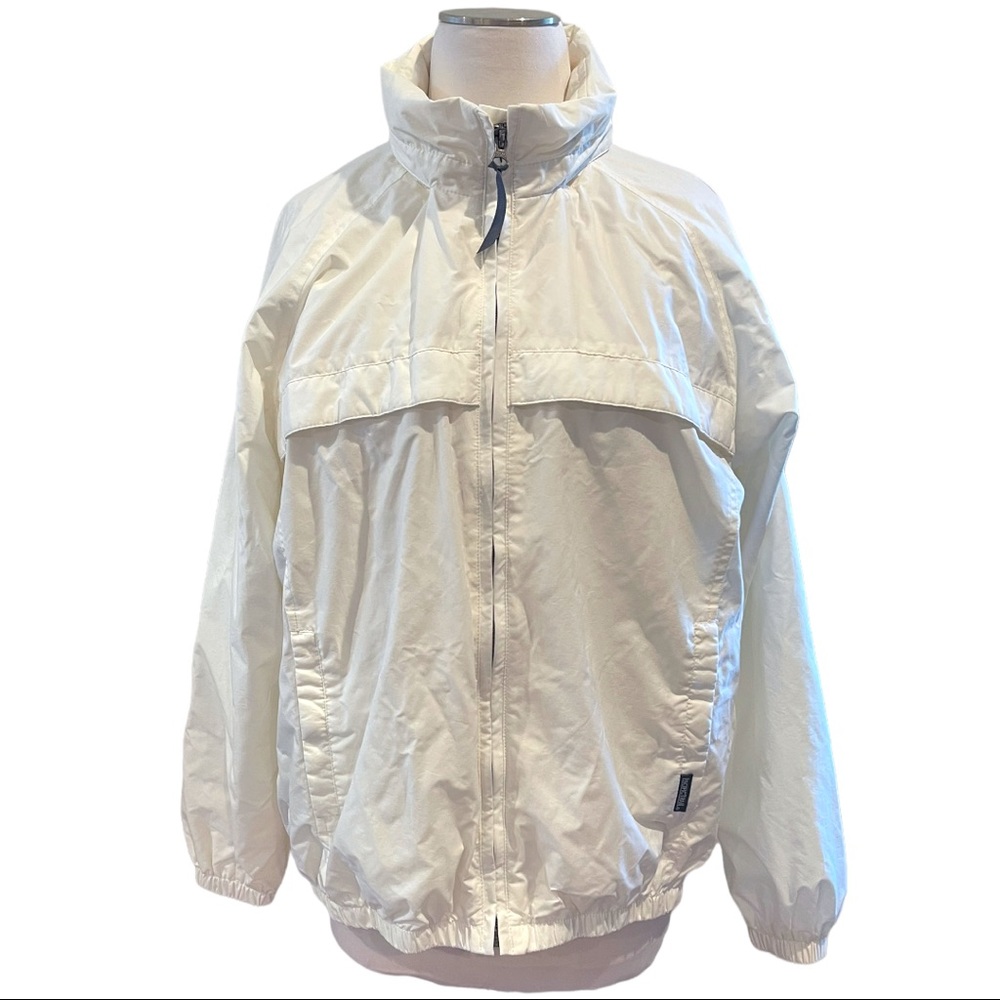 Vintage 90s Pacific Trail Outdoor Wear White Windbreaker with Hideaway Hood Sz L